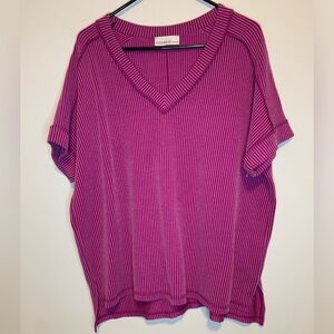 Zenana Wavy Ribbed Knit  V-neck Top Size Medium